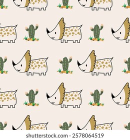 Сhildish seamless pattern with cute dinosaur, baby shower greeting card. Animal seamless background, cute vector texture for kids bedding, fabric, wallpaper, wrapping paper, textile, t-shirt print