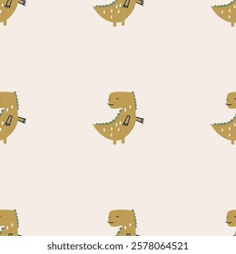 Сhildish seamless pattern with cute dinosaur, baby shower greeting card. Animal seamless background, cute vector texture for kids bedding, fabric, wallpaper, wrapping paper, textile, t-shirt print