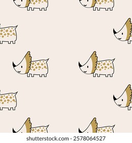 Сhildish seamless pattern with cute dinosaur, baby shower greeting card. Animal seamless background, cute vector texture for kids bedding, fabric, wallpaper, wrapping paper, textile, t-shirt print