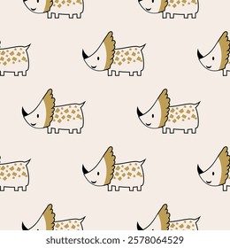 Сhildish seamless pattern with cute dinosaur, baby shower greeting card. Animal seamless background, cute vector texture for kids bedding, fabric, wallpaper, wrapping paper, textile, t-shirt print