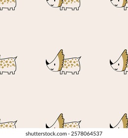 Сhildish seamless pattern with cute dinosaur, baby shower greeting card. Animal seamless background, cute vector texture for kids bedding, fabric, wallpaper, wrapping paper, textile, t-shirt print