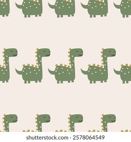 Сhildish seamless pattern with cute dinosaur, baby shower greeting card. Animal seamless background, cute vector texture for kids bedding, fabric, wallpaper, wrapping paper, textile, t-shirt print