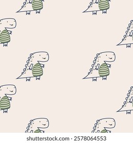 Сhildish seamless pattern with cute dinosaur, baby shower greeting card. Animal seamless background, cute vector texture for kids bedding, fabric, wallpaper, wrapping paper, textile, t-shirt print