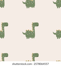 Сhildish seamless pattern with cute dinosaur, baby shower greeting card. Animal seamless background, cute vector texture for kids bedding, fabric, wallpaper, wrapping paper, textile, t-shirt print