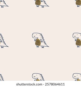 Сhildish seamless pattern with cute dinosaur, baby shower greeting card. Animal seamless background, cute vector texture for kids bedding, fabric, wallpaper, wrapping paper, textile, t-shirt print