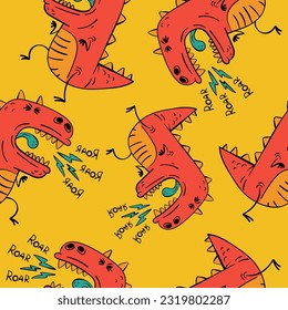Seamless pattern with cute dinosaur cartoon. Vector illustration.