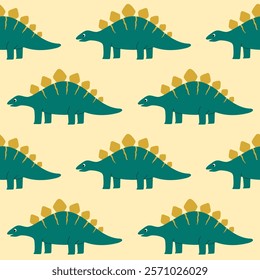 Seamless pattern with cute dinosaur character. Template for print, fabric, wallpaper, wrapping paper. Vector illustration
