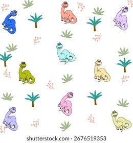 Seamless pattern with cute dinosaur palm print for kids