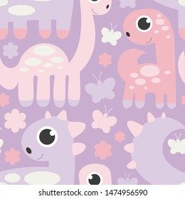Seamless Pattern of cute Dinosaur. Vector illustration