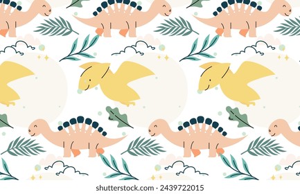 Seamless pattern with cute dinosaur vector