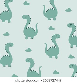 Seamless pattern with cute dinosaur. Vector illustration for fabric, children's clothing, wrapping paper, baby textiles.