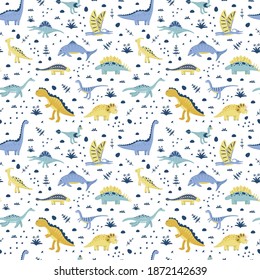 Seamless pattern with cute dinosaurs