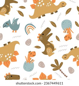 Seamless pattern with cute dinosaurs. Pattern for bedroom, wallpaper, kids and baby wear.