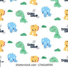 Seamless pattern, Cute dinosaurs cartoon T-rex, Diplodocus and Triceratops isolated on white background illustration vector.