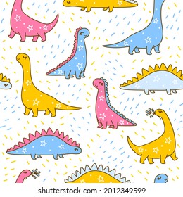 Seamless pattern with cute dinosaurs - cartoon background for children textile and wrapping design