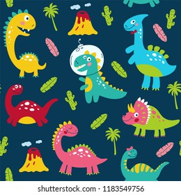 Seamless pattern with cute dinosaurs for children print. Vector illustration