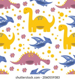 Seamless pattern with cute dinosaurs for children print