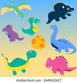Seamless pattern with cute dinosaurs - diplodocus, triceps, etc.  illustration for prints, templates, invitations, baby clothes