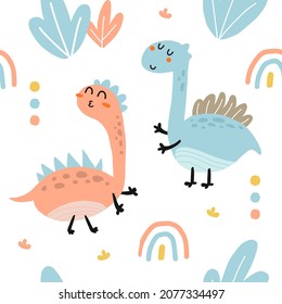 Seamless pattern cute dinosaurs fabrics template	