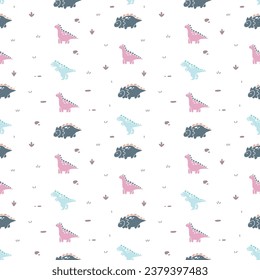 seamless pattern with cute dinosaurs, illustration
