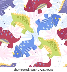 Seamless pattern with cute dinosaurs for kids fabric, wallpaper, posters and other design .Vector illustration on a white background.