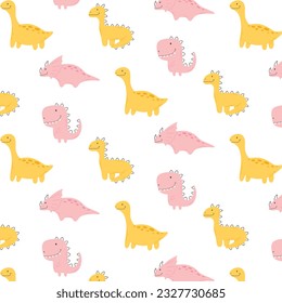 Seamless pattern with cute dinosaurs. kids prit with dino. Vector illustration.