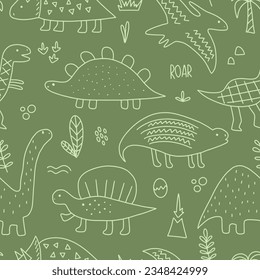 Seamless pattern with cute dinosaurs for kids. Suitable for textile, nursery, wallpaper, wrapping paper, clothes.