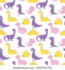 Seamless pattern with cute dinosaurs. Kids pattern with dino. Vector illustration.