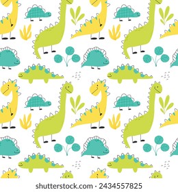 Seamless pattern with cute dinosaurs. Kids pattern with dino. Vector illustration.