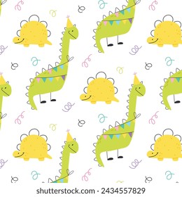 Seamless pattern with cute dinosaurs. Kids pattern with dino. Vector illustration.