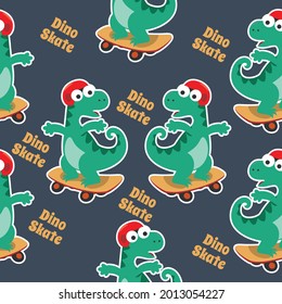 seamless pattern with cute dinosaurs on  skate board, For fabric textile, nursery, baby clothes, background, textile, wrapping paper and other decoration.
