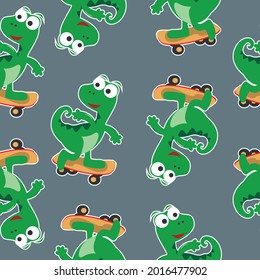 seamless pattern with cute dinosaurs on  skate board, For fabric textile, nursery, baby clothes, background, textile, wrapping paper and other decoration.