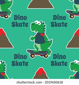 seamless pattern with cute dinosaurs on  skate board, For fabric textile, nursery, baby clothes, background, textile, wrapping paper and other decoration.