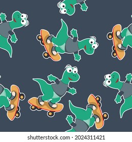 seamless pattern with cute dinosaurs on  skate board, For fabric textile, nursery, baby clothes, background, textile, wrapping paper and other decoration.
