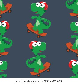 patrón impecable con lindos dinosaurios en tabla de patinar, Para tela textil, vivero, ropa de bebé, fondo, textil, papel de envoltura y otra decoración.