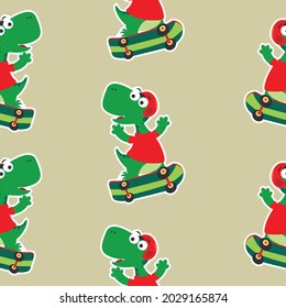 seamless pattern with cute dinosaurs on  skate board, For fabric textile, nursery, baby clothes, background, textile, wrapping paper and other decoration.