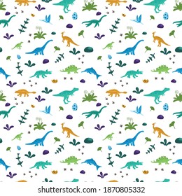 Seamless pattern with cute dinosaurs. Perfect for textile, wallpaper, background