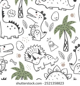 Seamless pattern with cute dinosaurs. Perfect for wallpaper, fabric, gift paper and other baby designs.