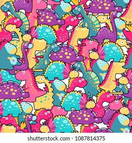 Seamless pattern. Cute dinosaurs. vector