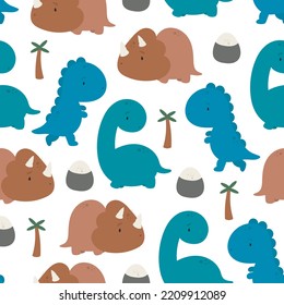 Seamless pattern with cute dinosaurs. Vector illustration in cartoon style. For card, posters, banners, printing on the pack, printing on clothes, fabric, wallpaper.