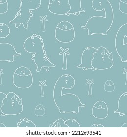 Seamless pattern with cute dinosaurs. Vector illustration in cartoon style. For card, posters, banners, printing on the pack, printing on clothes, fabric, wallpaper.