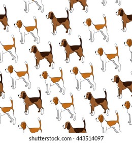 Seamless pattern with cute dog. Breed beagle. Can be used for wallpaper, pattern fills, greeting cards, webpage backgrounds, wrapping paper and textile or fabric. Vector illustration.