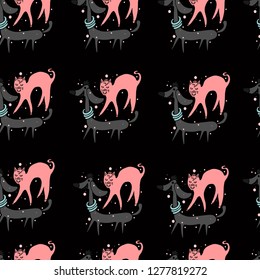 seamless pattern cute dog and cat vector