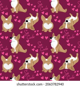 Seamless pattern Cute Dog Corgi Vector Illustration Set element design for greeting cards, season greetings, web. Digital paper kids  print. 