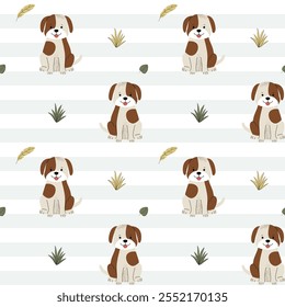 Seamless pattern with cute dog. Domestic animals. Puppy pattern. 