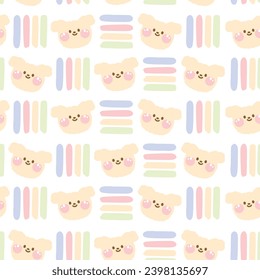 Seamless pattern of cute dog face with pastel line on white background.Puppy head hand drawn.Pet animal character cartoon design.Baby clothing.Kawaii.Vector.Illustration.