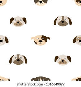 Seamless pattern with cute dog faces. Vector illustration with hand-drawn animals. Can be used for wallpaper, wrapping, textile.