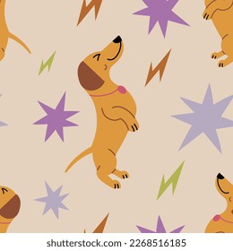 Seamless pattern with cute dog. Fashionable print with dachshund