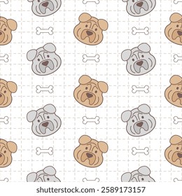 Seamless pattern of cute dog head