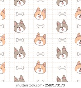 Seamless pattern of cute dog head